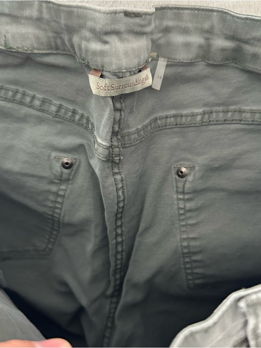 Soft Surroundings Shoreline‎ Embroidered Pants 14 Olive Green Bohemian Luxe - Picture 7 of 12